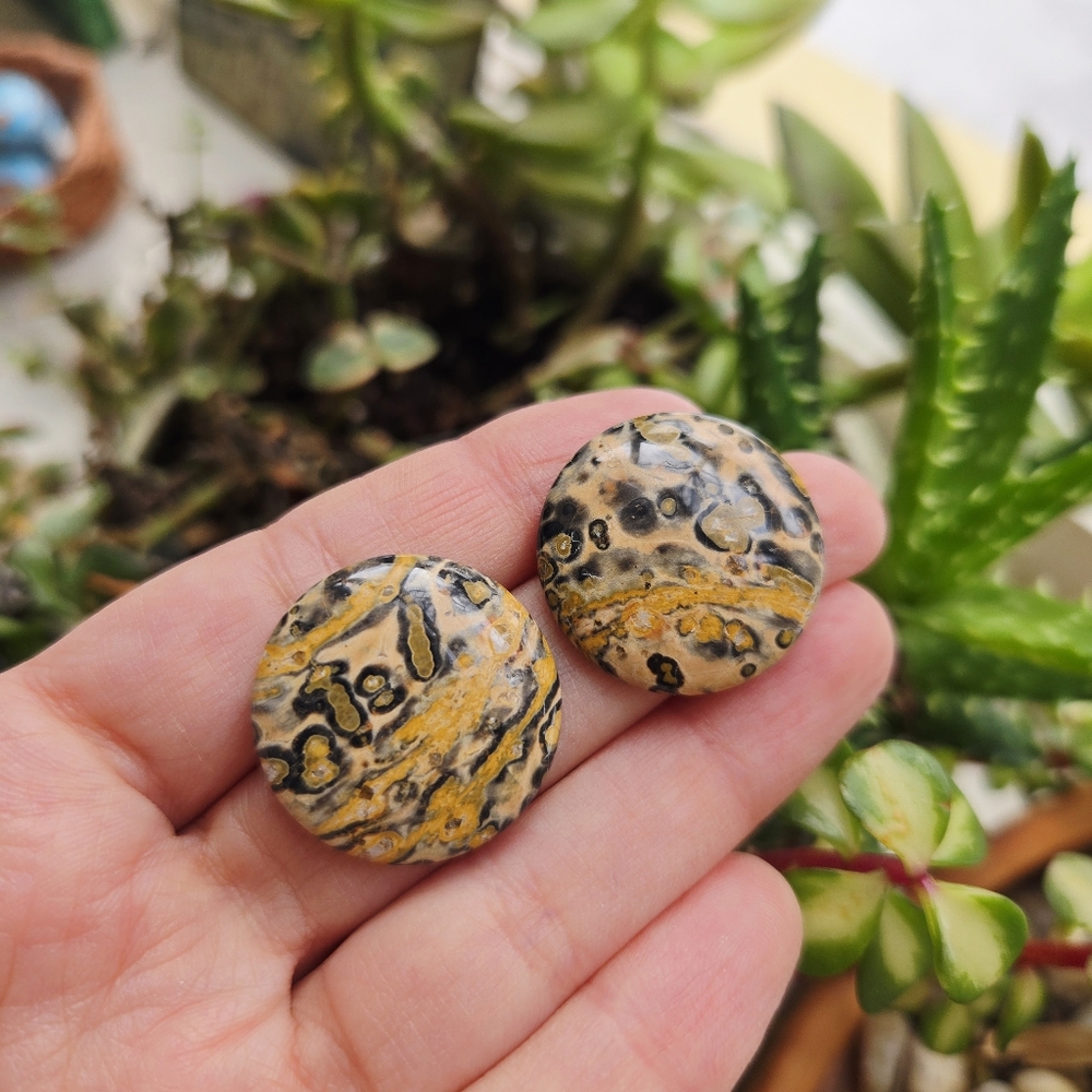 Vintage Leopard Skin Jasper Oversized Studs Chunky Stone Stud Earrings - Picture 5 of 9